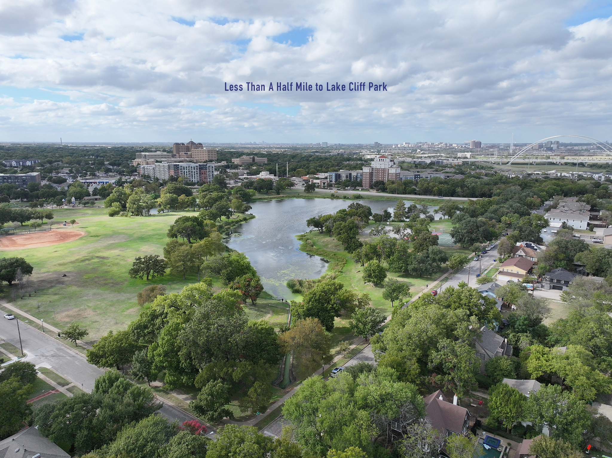 Drone Aerial photo of Lake Cliff Park Dallas TX Oak Cliff